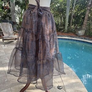 Elegant Brown Sheer Maxi Skirt